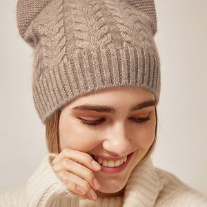 soft cat ear brown women's 100% pure cashmere hat